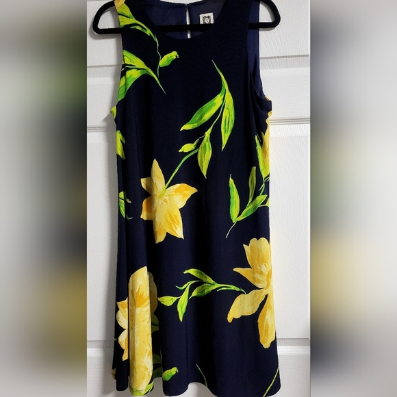 Anne Klein - NWOT-Floral Sleeveless Dress - Navy and Yellow- Size 14 - Picture 1 of 4